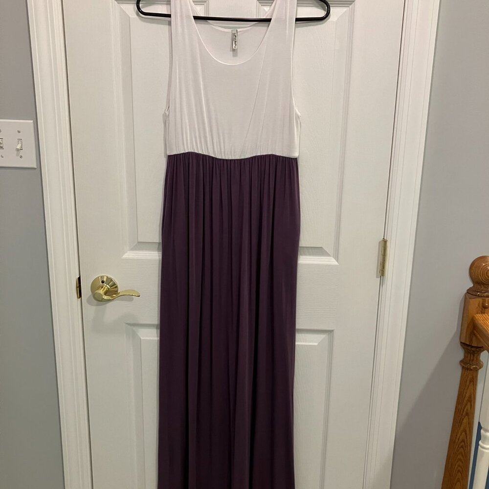 *Maternity* Sleeveless Ruched Waist Color Block Maxi Dress - Picture 6 of 8